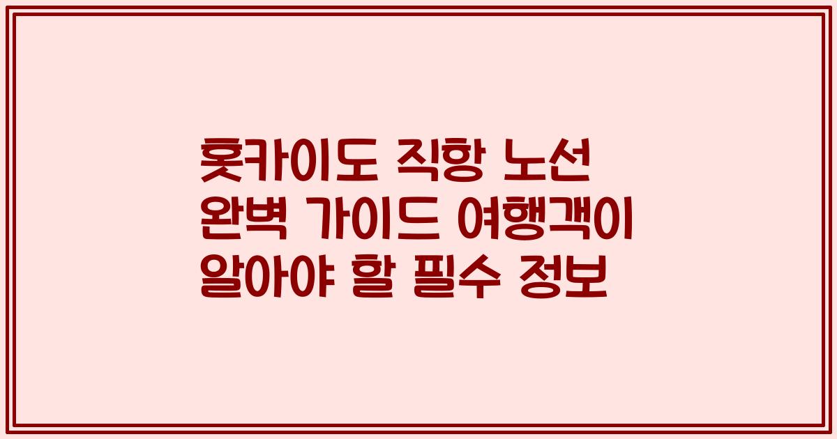홋카이도 직항 노선 완벽 가이드 여행객이 알아야 할 필수 정보